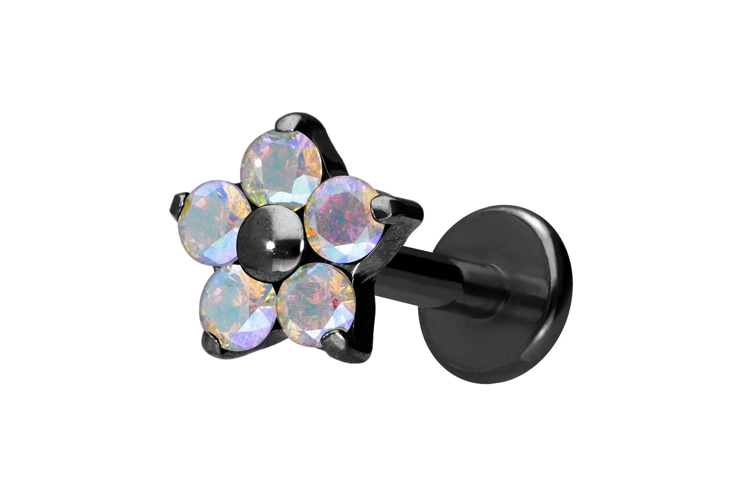 Titan Labret Piercing mit Innengewinde KRISTALLBLUME